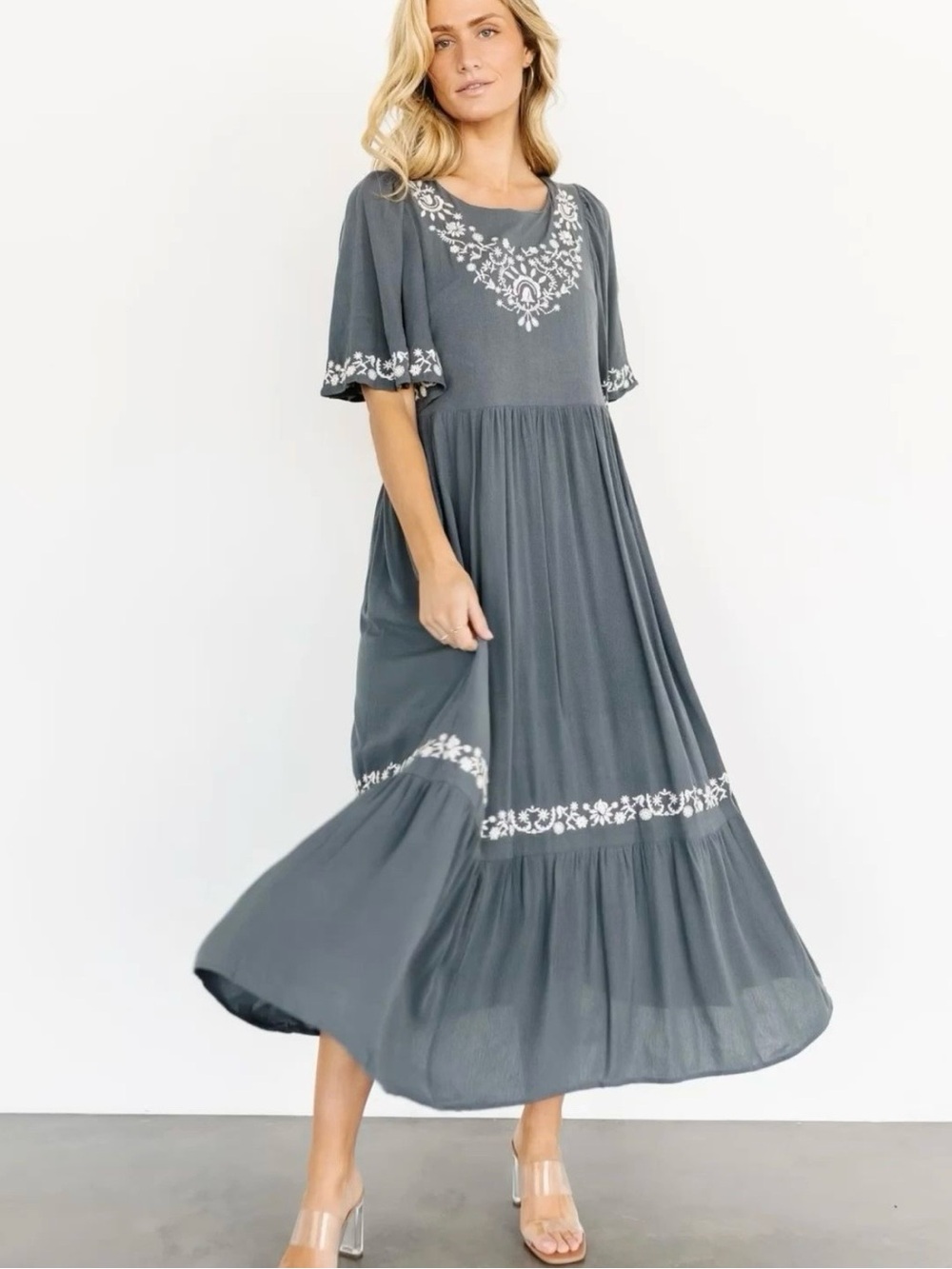 Baltic Born Floral Embroidered Midi Dress Boutique